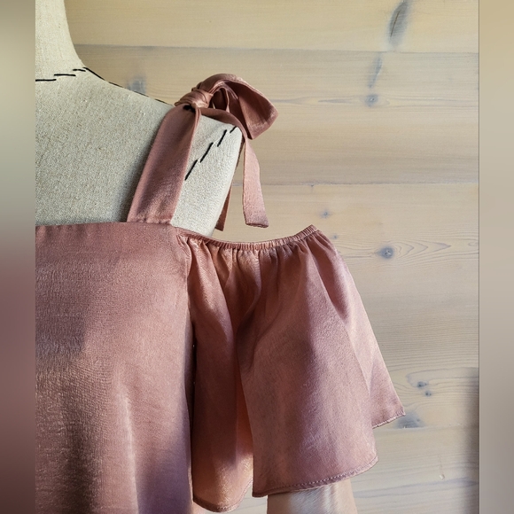 Soprano Butterfly Off Shoulder Square Neck Tie Top Pink size XS - Picture 2 of 8